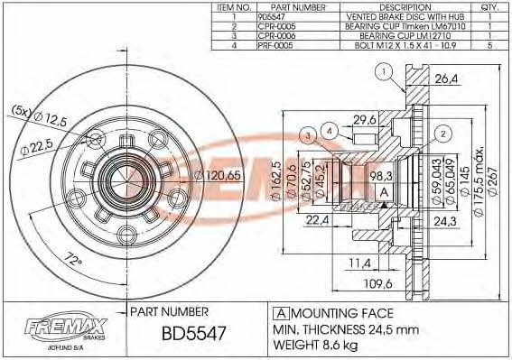 Fremax BD-5547 Front brake disc ventilated BD5547: Buy near me in Poland at 2407.PL - Good price!