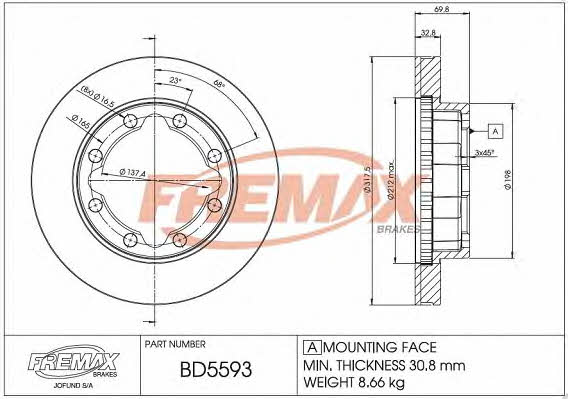 Fremax BD-5593 Front brake disc ventilated BD5593: Buy near me in Poland at 2407.PL - Good price!
