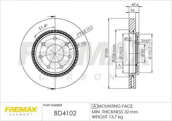 Fremax BD-4102 Front brake disc ventilated BD4102: Buy near me in Poland at 2407.PL - Good price!