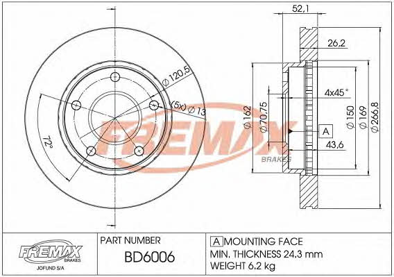 Fremax BD-6006 Front brake disc ventilated BD6006: Buy near me in Poland at 2407.PL - Good price!