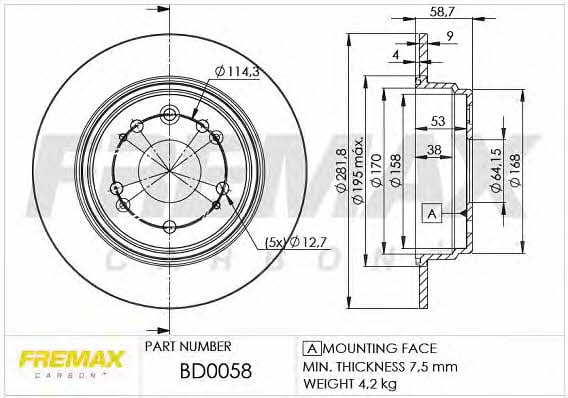 Fremax BD-0058 Rear brake disc, non-ventilated BD0058: Buy near me in Poland at 2407.PL - Good price!