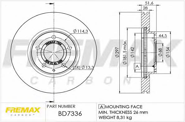 Fremax BD-7336 Front brake disc ventilated BD7336: Buy near me in Poland at 2407.PL - Good price!