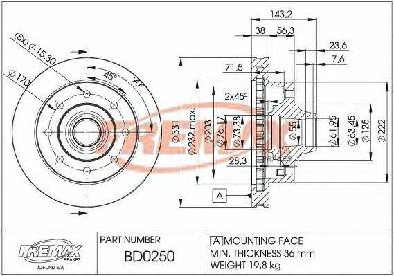 Fremax BD-0250 Front brake disc ventilated BD0250: Buy near me at 2407.PL in Poland at an Affordable price!