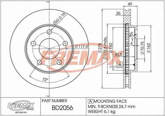 Fremax BD-2056 Front brake disc ventilated BD2056: Buy near me in Poland at 2407.PL - Good price!