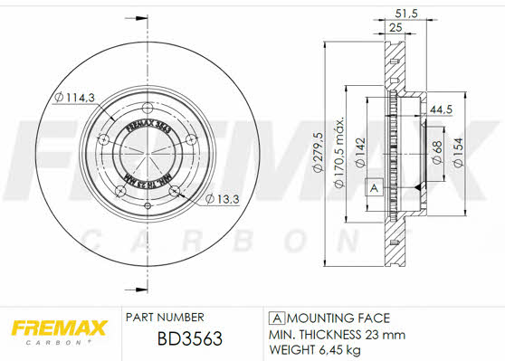 Fremax BD-3563 Front brake disc ventilated BD3563: Buy near me in Poland at 2407.PL - Good price!