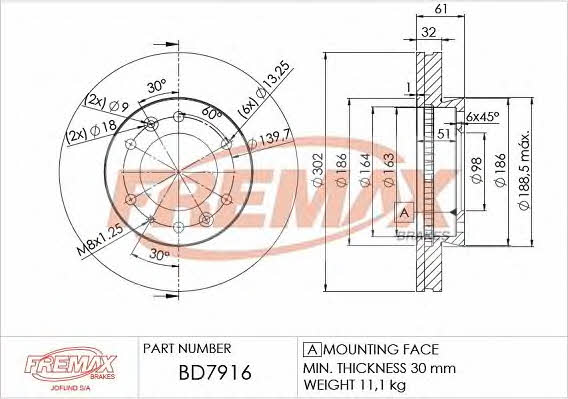 Fremax BD-7916 Front brake disc ventilated BD7916: Buy near me in Poland at 2407.PL - Good price!