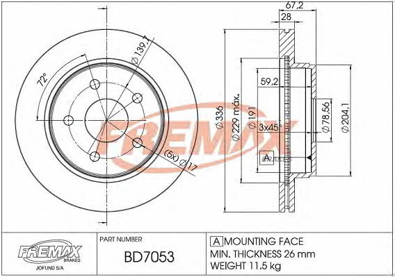 Fremax BD-7053 Front brake disc ventilated BD7053: Buy near me in Poland at 2407.PL - Good price!