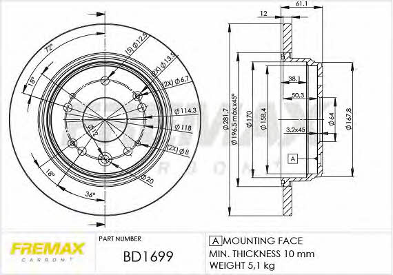 Fremax BD-1699 Rear brake disc, non-ventilated BD1699: Buy near me in Poland at 2407.PL - Good price!