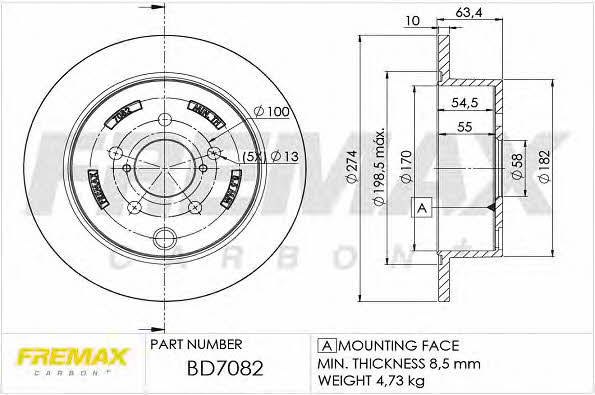Fremax BD-7082 Rear brake disc, non-ventilated BD7082: Buy near me in Poland at 2407.PL - Good price!