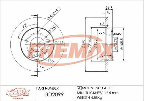 Fremax BD-2099 Rear brake disc, non-ventilated BD2099: Buy near me in Poland at 2407.PL - Good price!