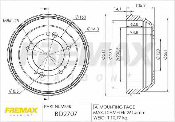 Fremax BD-2707 Rear brake drum BD2707: Buy near me in Poland at 2407.PL - Good price!