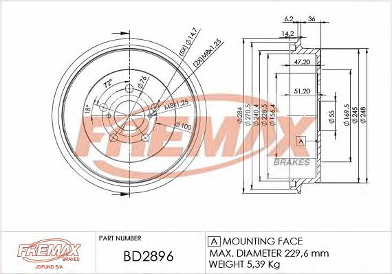 Fremax BD-2896 Rear brake drum BD2896: Buy near me in Poland at 2407.PL - Good price!