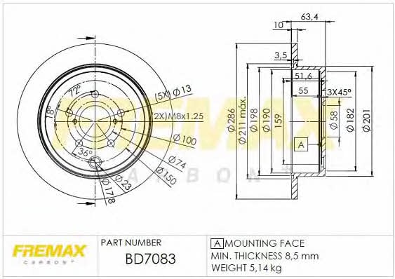 Fremax BD-7083 Rear brake disc, non-ventilated BD7083: Buy near me in Poland at 2407.PL - Good price!