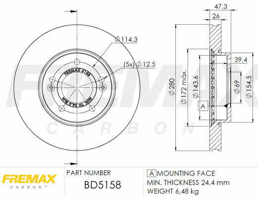 Fremax BD-5158 Front brake disc ventilated BD5158: Buy near me in Poland at 2407.PL - Good price!