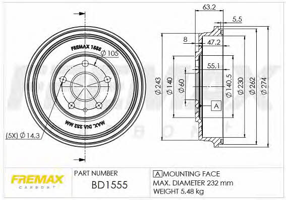 Fremax BD-1555 Rear brake drum BD1555: Buy near me in Poland at 2407.PL - Good price!