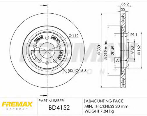 Fremax BD-4152 Rear ventilated brake disc BD4152: Buy near me in Poland at 2407.PL - Good price!