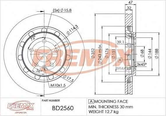 Fremax BD-2560 Rear ventilated brake disc BD2560: Buy near me in Poland at 2407.PL - Good price!