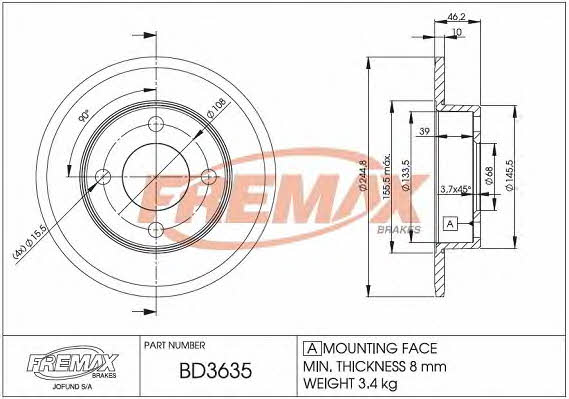 Fremax BD-3635 Rear brake disc, non-ventilated BD3635: Buy near me in Poland at 2407.PL - Good price!