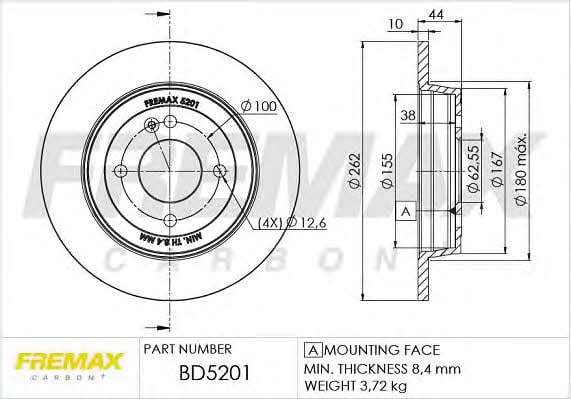 Fremax BD-5201 Rear brake disc, non-ventilated BD5201: Buy near me in Poland at 2407.PL - Good price!