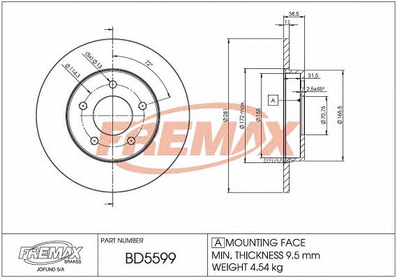 Fremax BD-5599 Rear brake disc, non-ventilated BD5599: Buy near me in Poland at 2407.PL - Good price!
