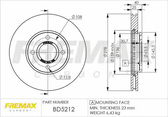 Fremax BD-5212 Front brake disc ventilated BD5212: Buy near me in Poland at 2407.PL - Good price!
