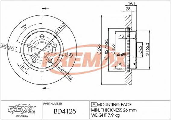 Fremax BD-4125 Wentylowana tarcza hamulcowa z tyłu BD4125: Dobra cena w Polsce na 2407.PL - Kup Teraz!