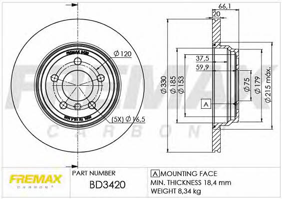 Fremax BD-3420 Rear ventilated brake disc BD3420: Buy near me in Poland at 2407.PL - Good price!