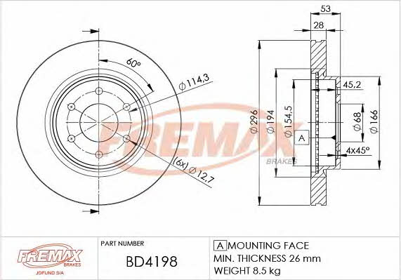 Fremax BD-4198 Front brake disc ventilated BD4198: Buy near me in Poland at 2407.PL - Good price!