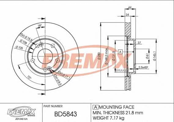 Fremax BD-5843 Front brake disc ventilated BD5843: Buy near me in Poland at 2407.PL - Good price!