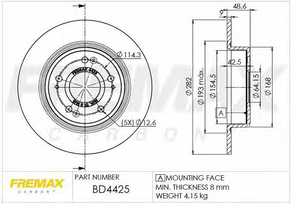 Fremax BD-4425 Rear brake disc, non-ventilated BD4425: Buy near me in Poland at 2407.PL - Good price!