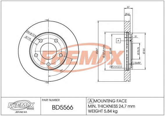 Fremax BD-5566 Front brake disc ventilated BD5566: Buy near me in Poland at 2407.PL - Good price!