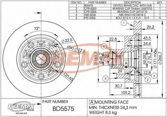Fremax BD-5575 Front brake disc ventilated BD5575: Buy near me in Poland at 2407.PL - Good price!