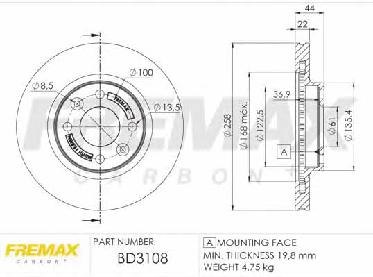 Fremax BD-3108 Front brake disc ventilated BD3108: Buy near me in Poland at 2407.PL - Good price!