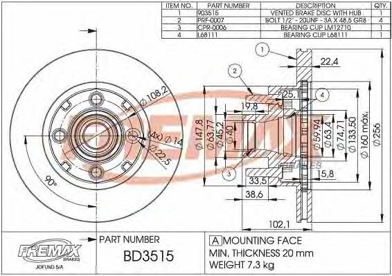 Fremax BD-3515 Front brake disc ventilated BD3515: Buy near me in Poland at 2407.PL - Good price!
