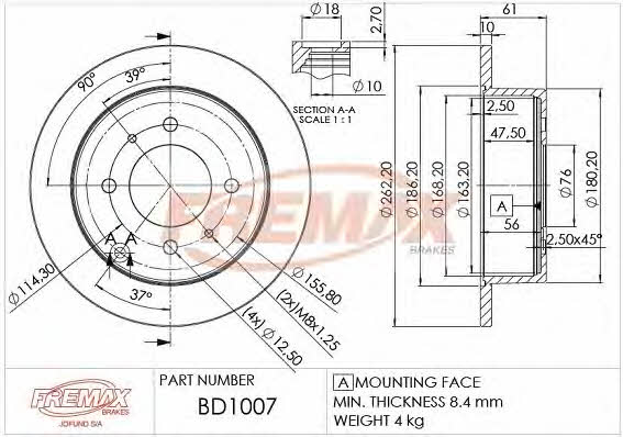 Fremax BD-1007 Тормозной диск передний невентилируемый BD1007: Отличная цена - Купить в Польше на 2407.PL!