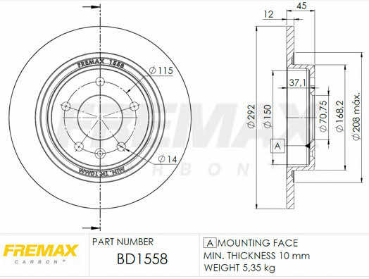 Fremax BD-1558 Rear brake disc, non-ventilated BD1558: Buy near me in Poland at 2407.PL - Good price!