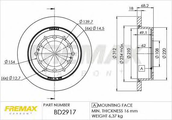 Fremax BD-2917 Rear ventilated brake disc BD2917: Buy near me in Poland at 2407.PL - Good price!