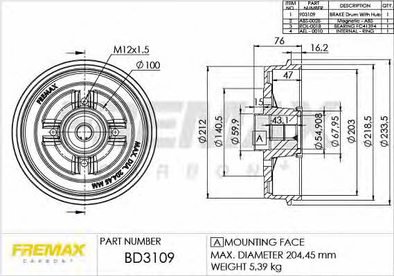 Fremax BD-3109 Bremstrommel BD3109: Kaufen Sie zu einem guten Preis in Polen bei 2407.PL!