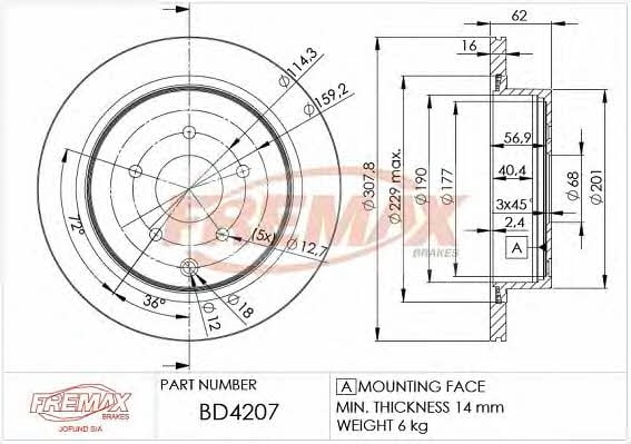 Fremax BD-4207 Rear ventilated brake disc BD4207: Buy near me in Poland at 2407.PL - Good price!