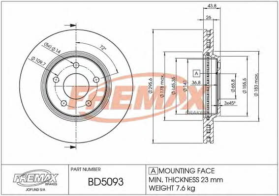 Fremax BD-5093 Front brake disc ventilated BD5093: Buy near me in Poland at 2407.PL - Good price!