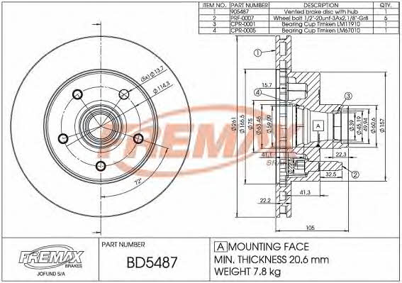 Fremax BD-5487 Front brake disc ventilated BD5487: Buy near me in Poland at 2407.PL - Good price!