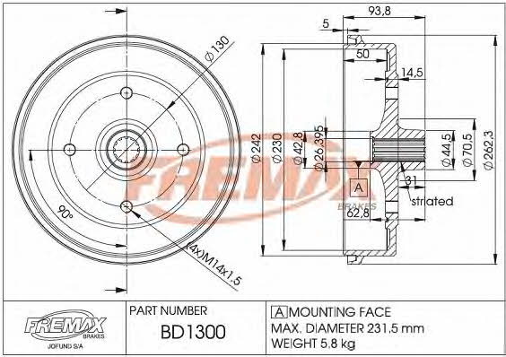 Fremax BD-1300 Rear brake drum BD1300: Buy near me in Poland at 2407.PL - Good price!