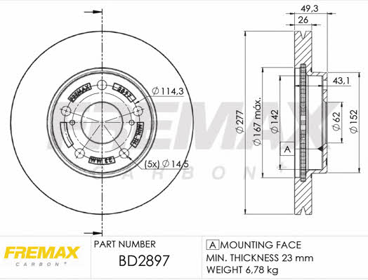 Fremax BD-2897 Front brake disc ventilated BD2897: Buy near me in Poland at 2407.PL - Good price!