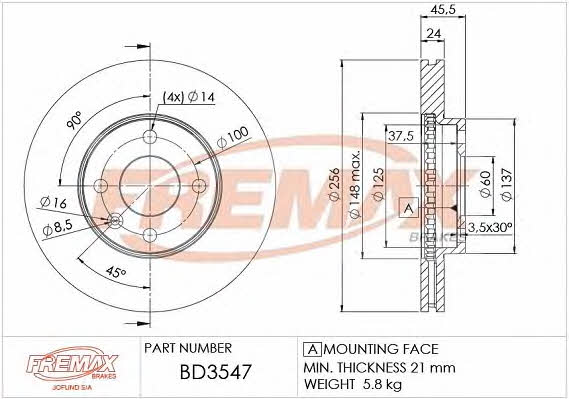 Fremax BD-3547 Front brake disc ventilated BD3547: Buy near me in Poland at 2407.PL - Good price!