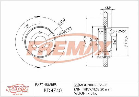 Fremax BD-4740 Front brake disc ventilated BD4740: Buy near me in Poland at 2407.PL - Good price!