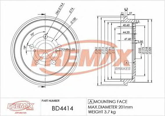 Fremax BD-4414 Rear brake drum BD4414: Buy near me in Poland at 2407.PL - Good price!