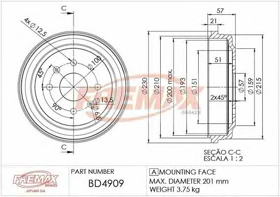 Fremax BD-4909 Rear brake drum BD4909: Buy near me in Poland at 2407.PL - Good price!