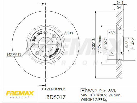 Fremax BD-5017 Диск гальмівний передній вентильований BD5017: Приваблива ціна - Купити у Польщі на 2407.PL!