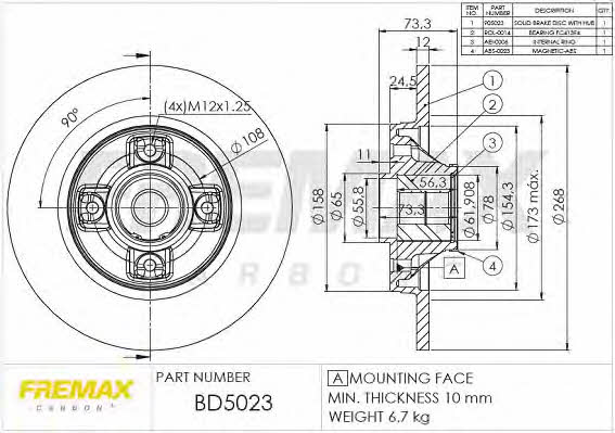 Fremax BD-5023 Rear brake disc, non-ventilated BD5023: Buy near me in Poland at 2407.PL - Good price!