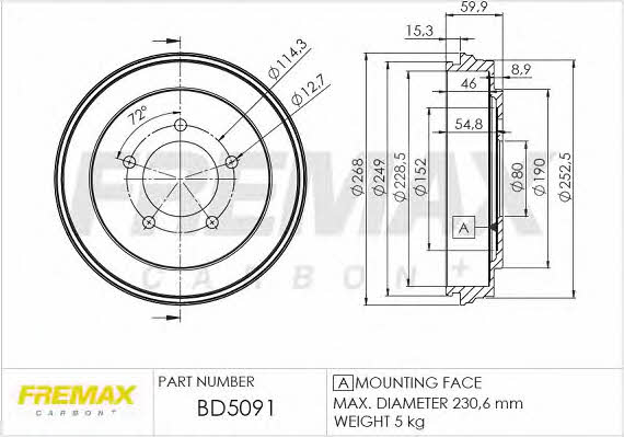Fremax BD-5091 Rear brake drum BD5091: Buy near me in Poland at 2407.PL - Good price!